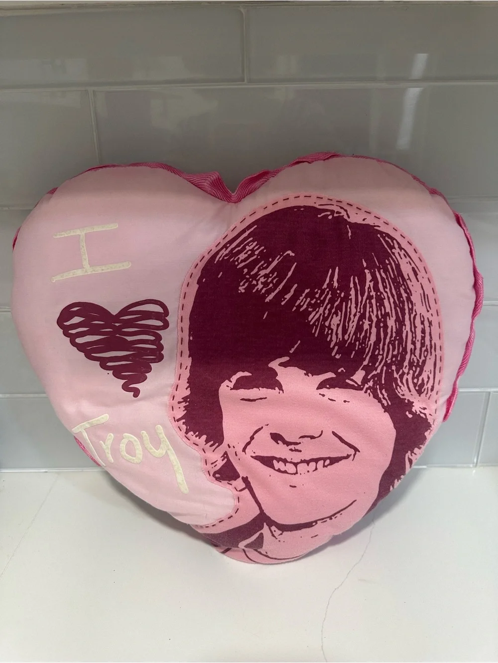 Pink Heart Pillow with Portrait and 